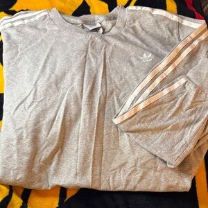 Adidas Heather Gray Long Sleeve with White Stripes